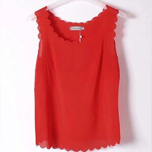 wavy Side Chiffon blouse womens sleeveless Bright Colorfull Orange S/M NWOT